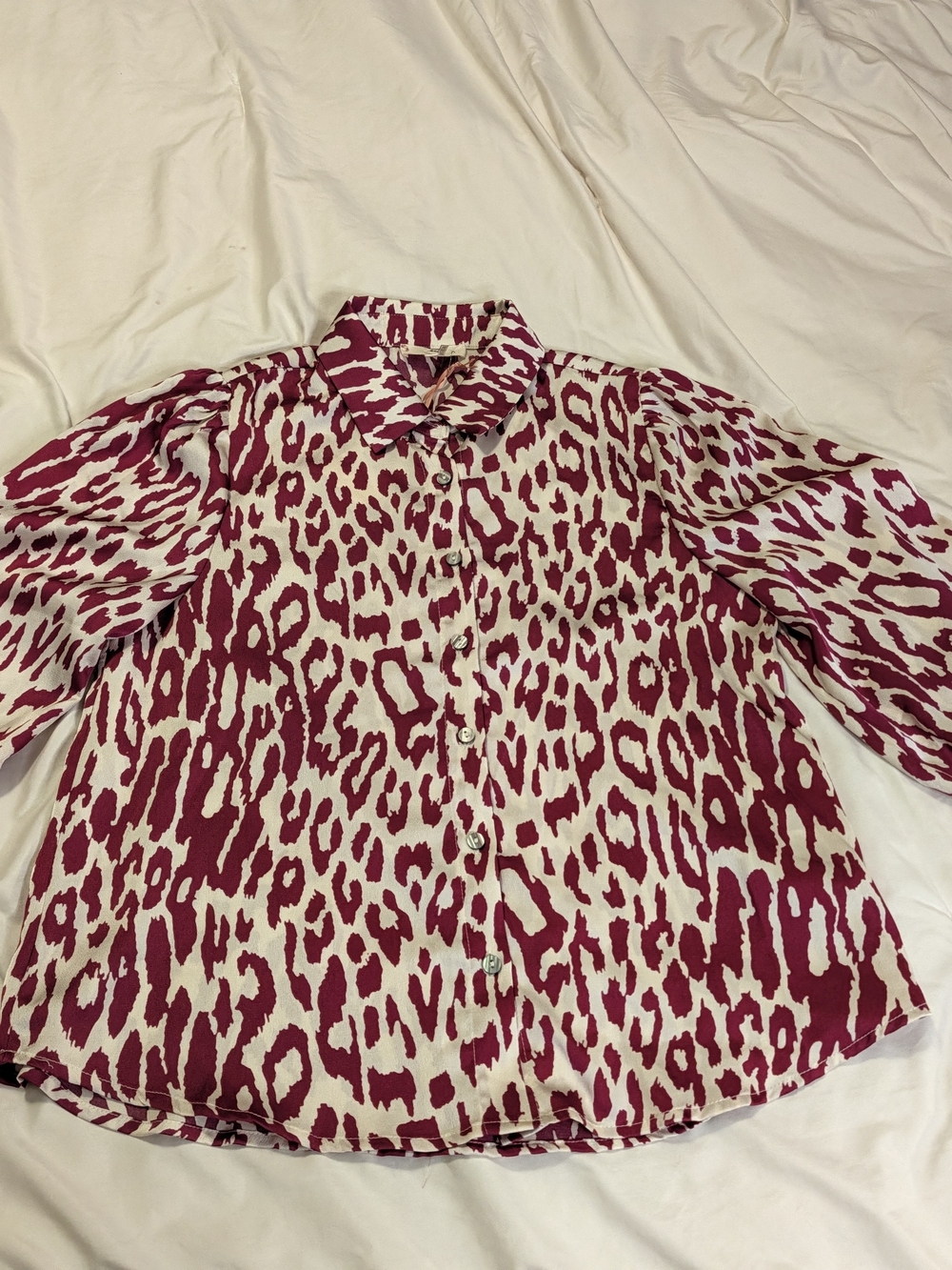 entro Magenta and Cream Leopard-Print Button Down Shirt